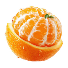 Single Photorealistic and Perfectly Peeled Juicy Orange on Transparent Background