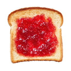Toasted White Bread Slice Covered in Strawberry Jam Overhead on Transparent Background