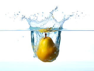 Vibrant Yellow Pear Splashing into Water A Refreshing Image