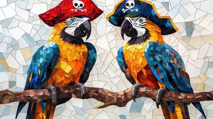 Two Pirate Parrots Stained Glass