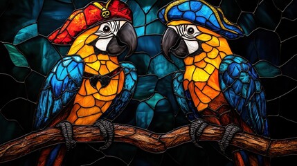 Pirate Parrots Stained Glass Window