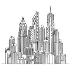 Fototapeta premium City Skyline One Line Art Engraving Vector Illustration