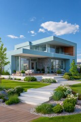 Modern house with landscaped yard