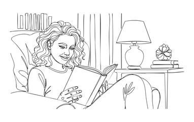 woman reading book one continuous line drawing vector