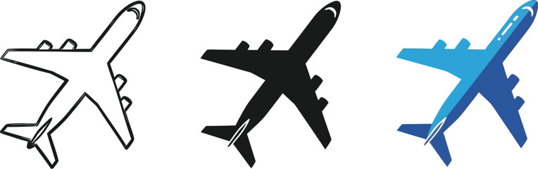 Obraz premium Three airplane icons in different styles on a white background view