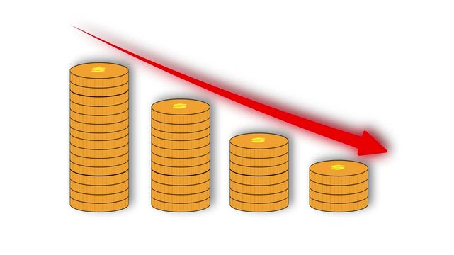 Falling US Dollar Value Animation, Inflation Rate Drop, Bearish Stock Market Graph, Currency Price Decline, 4K Finance Footage