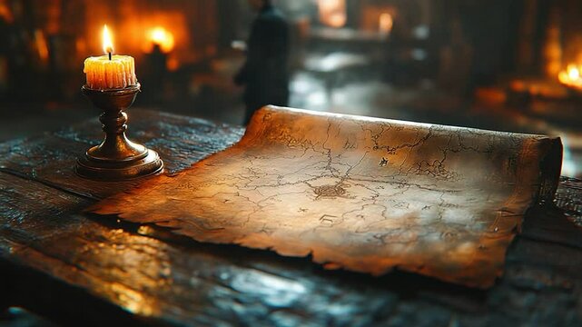 Antique map on wooden table