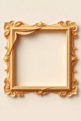 Elegant golden frame with ornate detailing against neutral background