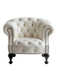 Elegant White Leather Chesterfield Armchair