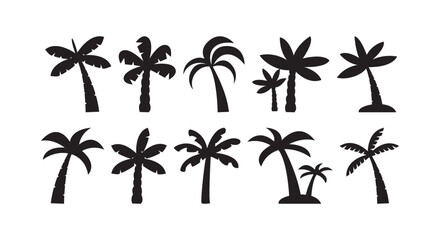 Collection of Black Palm Tree Silhouettes for Summer and Tropical Themes
