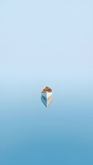 Minimalist White Boat Floating Alone on Calm Blue Water Reflection