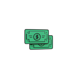Cartoon Illustration of Money Green Bills, Wealth, Finance, and Prosperity
