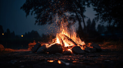 Fire at night, relaxing concept
