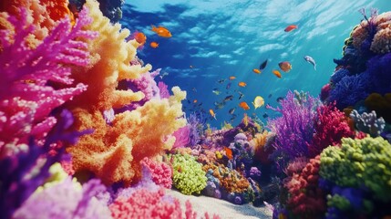Obraz premium Vibrant Underwater Coral Reef Ecosystem with Diverse Fish Life