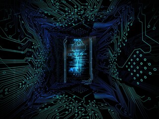 Shiny key on black circuit board background