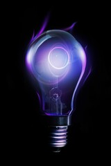 3D render is showing incandescent bulb with glowing purple-blue plasma arcs on dark background