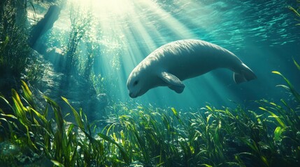 Obraz premium White sea creature underwater plants