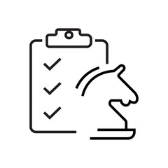 Outline icon of a checklist with strategic items, representing business planning and task organization. Editable stroke. Vector illustration.