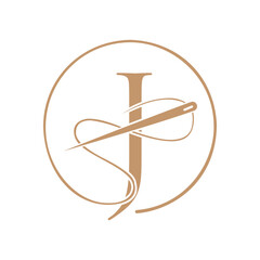 Initial Letter J Tailor Logo, Needle and Thread Logotype for Garment, Embroider, Textile, Fashion, Cloth, Fabric Sign