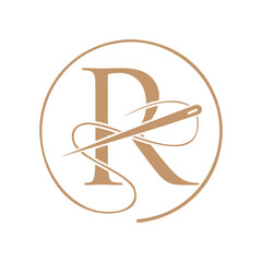 Initial Letter R Tailor Logo, Needle and Thread Logotype for Garment, Embroider, Textile, Fashion, Cloth, Fabric Sign