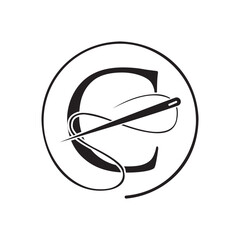 Initial Letter C Tailor Logo, Needle and Thread Logotype for Garment, Embroider, Textile, Fashion, Cloth, Fabric Sign