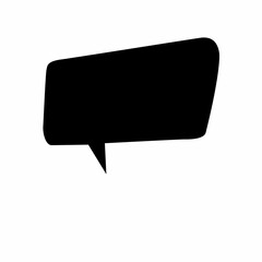 Black speech bubble graphic element is standing out on plain white canvas, flat design