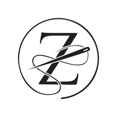 Initial Letter Z Tailor Logo, Needle and Thread Logotype for Garment, Embroider, Textile, Fashion, Cloth, Fabric Sign