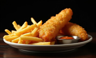 fish and chips nuggets on dark background