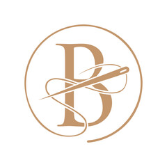 Initial Letter B Tailor Logo, Needle and Thread Logotype for Garment, Embroider, Textile, Fashion, Cloth, Fabric Sign