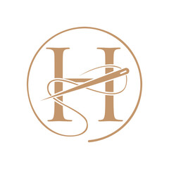 Initial Letter H Tailor Logo, Needle and Thread Logotype for Garment, Embroider, Textile, Fashion, Cloth, Fabric Sign