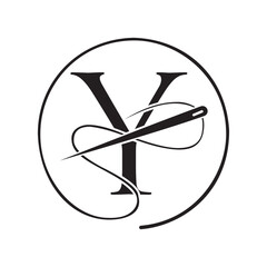 Initial Letter Y Tailor Logo, Needle and Thread Logotype for Garment, Embroider, Textile, Fashion, Cloth, Fabric Sign