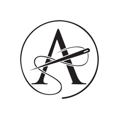 Initial Letter A Tailor Logo, Needle and Thread Logotype for Garment, Embroider, Textile, Fashion, Cloth, Fabric Sign