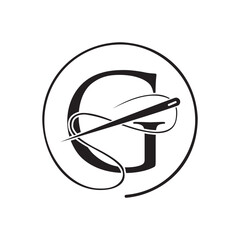 Initial Letter G Tailor Logo, Needle and Thread Logotype for Garment, Embroider, Textile, Fashion, Cloth, Fabric Sign