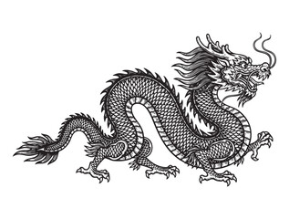chinese dragon engraving vector style