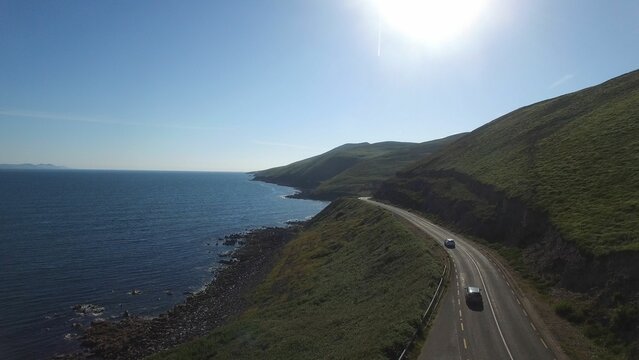 Fototapeta High angle view of road by sea against sky