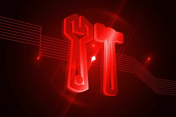 Shiny red tools on black background
