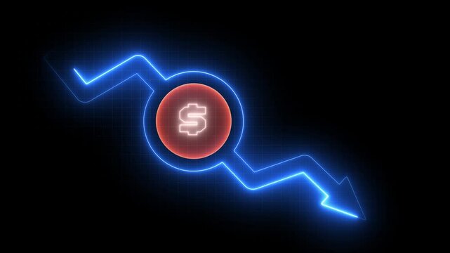 Money Decline Animation, Cash Down Arrow Graph, Stock Market Crash Concept, Financial Loss Motion Graphics, Market Downtrend