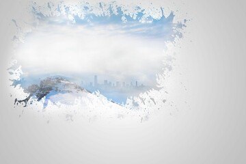 Splash on wall revealing snowy peak