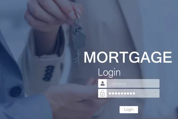 Fotobehang Graphic image of mortgage log in page and cropped hand holding key © vectorfusionart
