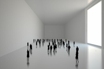 Tiny figures in huge room