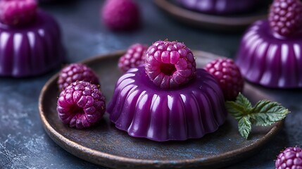 Delightful purple raspberry desserts plated for a captivating food arrangement and sweet treat, a vibrant culinary artwork