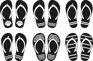 Set of Flip Flop Silhouette Vectors with Decorative Summer Patterns