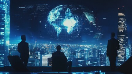 Global Strategy Meeting, Executives Contemplate World Domination over Cityscape