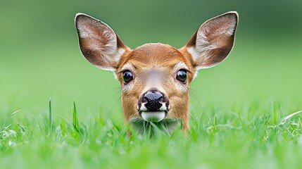 Young Deer Peeking Through Grass