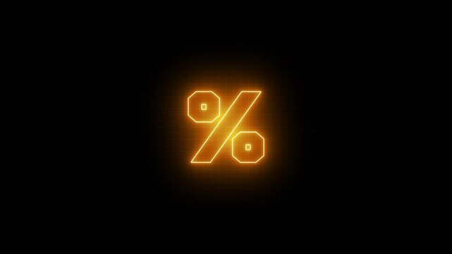 Seamless Loop Neon Percent Sign Animation, Price Reduction and Discount Concept, 4K Motion Graphics on Black Background, Black Friday or Seasonal Sales
