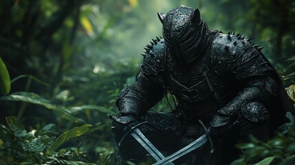 Dark warrior in the forest
