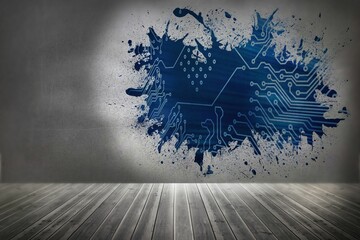 Splash on wall revealing circuit board