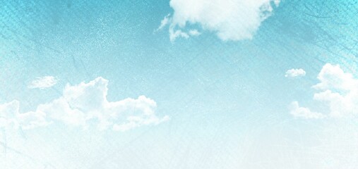 Blue sky and white clouds are filling full frame flat design scene with textured crosshatch overlay