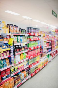 Interior of illuminated supermarket
