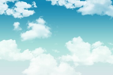 White cumulus cloud formation is drifting across vibrant gradient blue sky in flat design